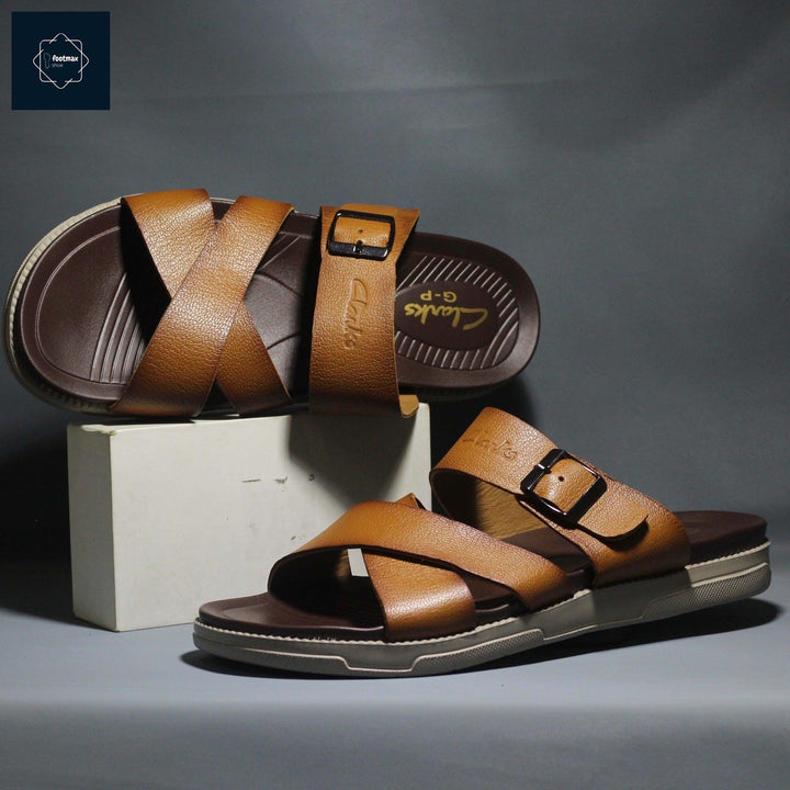 Brown leather comfort sandals for men - footmax