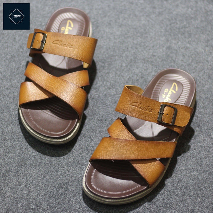 Brown leather comfort sandals for men - footmax