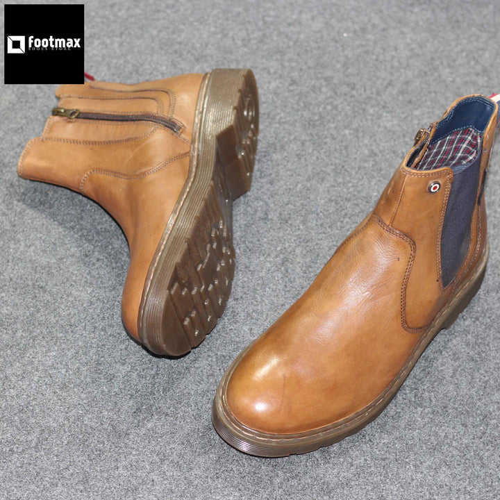 Brown leather Zipper boot shoes winter shoes comfort zone - footmax (Store description)