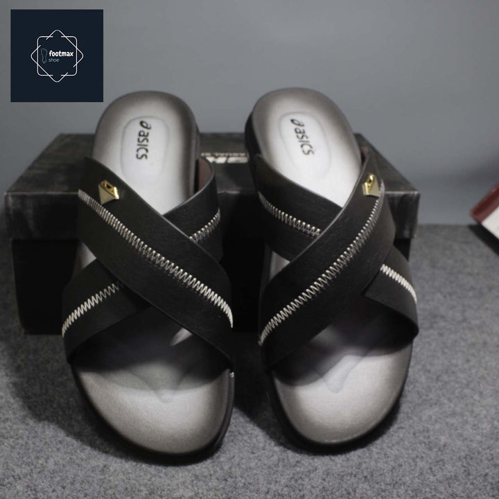 Leather flat sandals for men - footmax