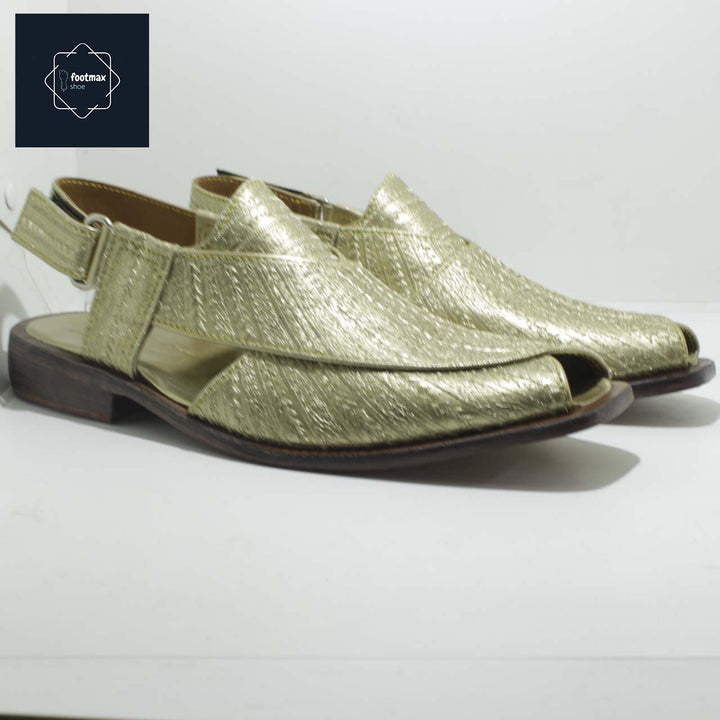 Golden Genuine leather kabli sandals embroidery shoes - footmax (Store description)