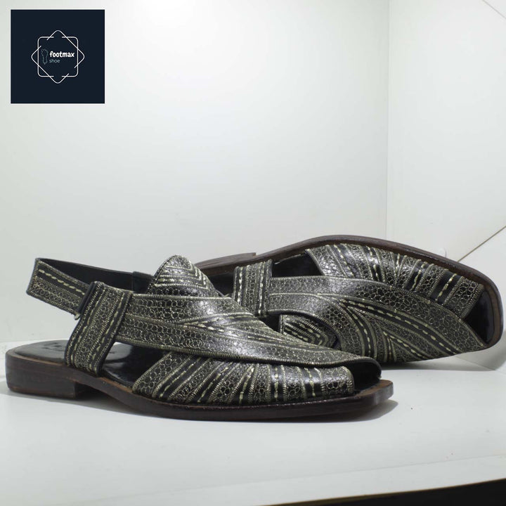 Genuine leather kabli sandals embroidery shoes - footmax (Store description)